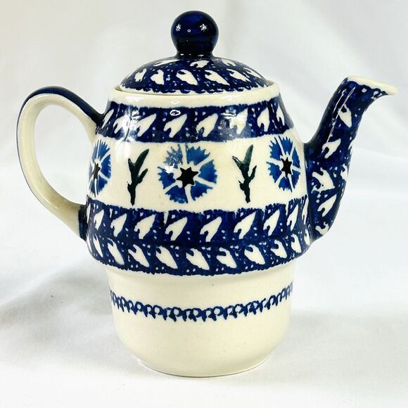 HANDMADE Polish Wiza Boleslawiec Pottery Stacking Teapot Only - No cup - Picture 1 of 7